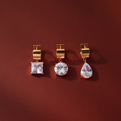 18K Gold Diamond Drip Small Hoop Dangle Huggie Earrings