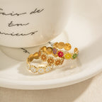 18K Gold Daisy Flower Color Band Ring