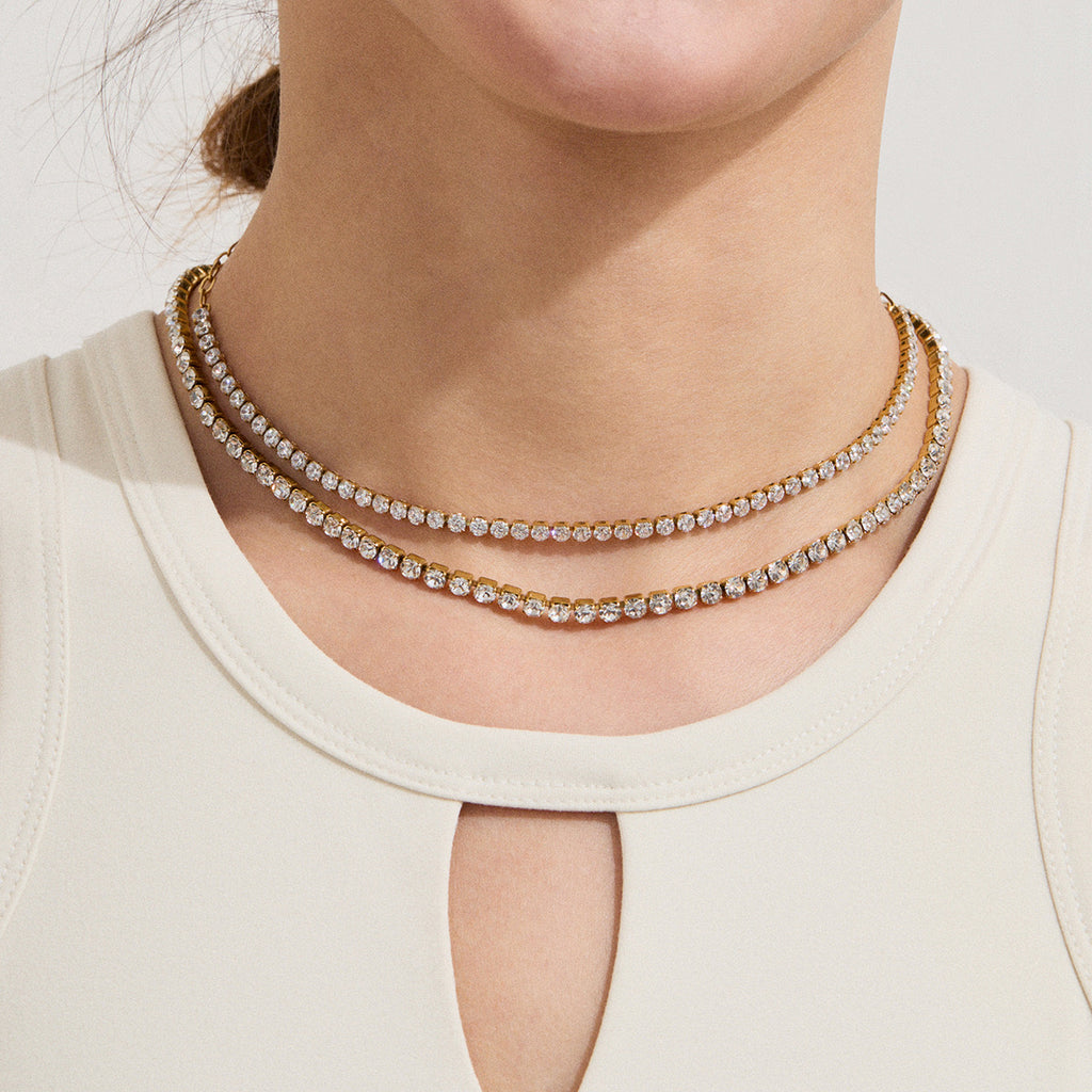 18K Gold Extra Bling CZ Tennis Chain Adjustable Choker Necklace