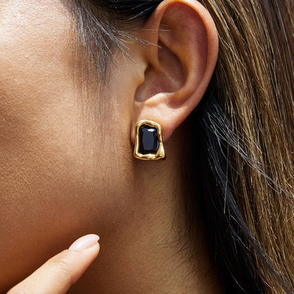 18K Gold Liquid Form Statement CZ Stud Earrings