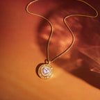 18K Gold Heart in Hand Pink Heart Hamsa Best Friend Coin Pendant Necklace