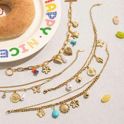 18K Gold Summer Fling Turquoise Chunky Charm Bracelet