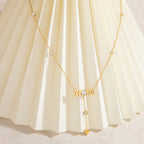18K Gold Bling Mom CZ Lariat Necklace