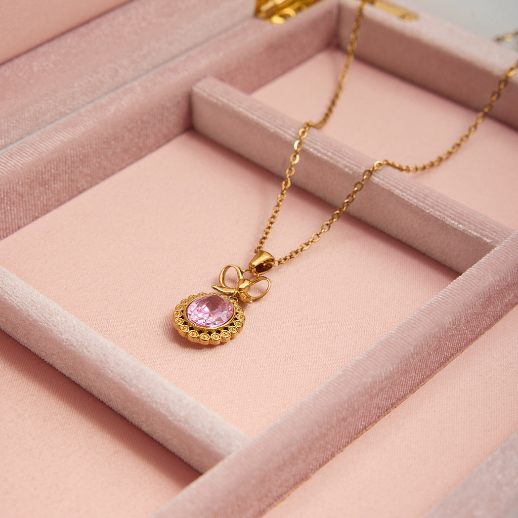 18K Gold Pink Majesty Bow Pendant Necklace