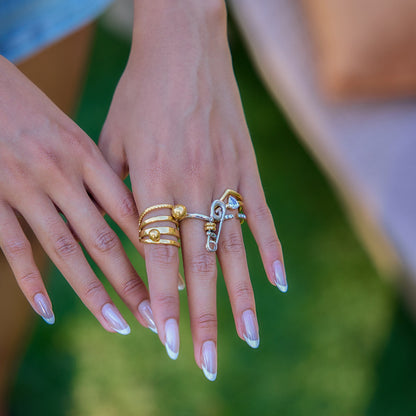 18K Gold and Silver Two Tone Safety Pin Statement Ring