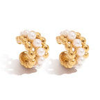 18K Gold Royal Pearl Huggie Earrings Ear Cuffs Set