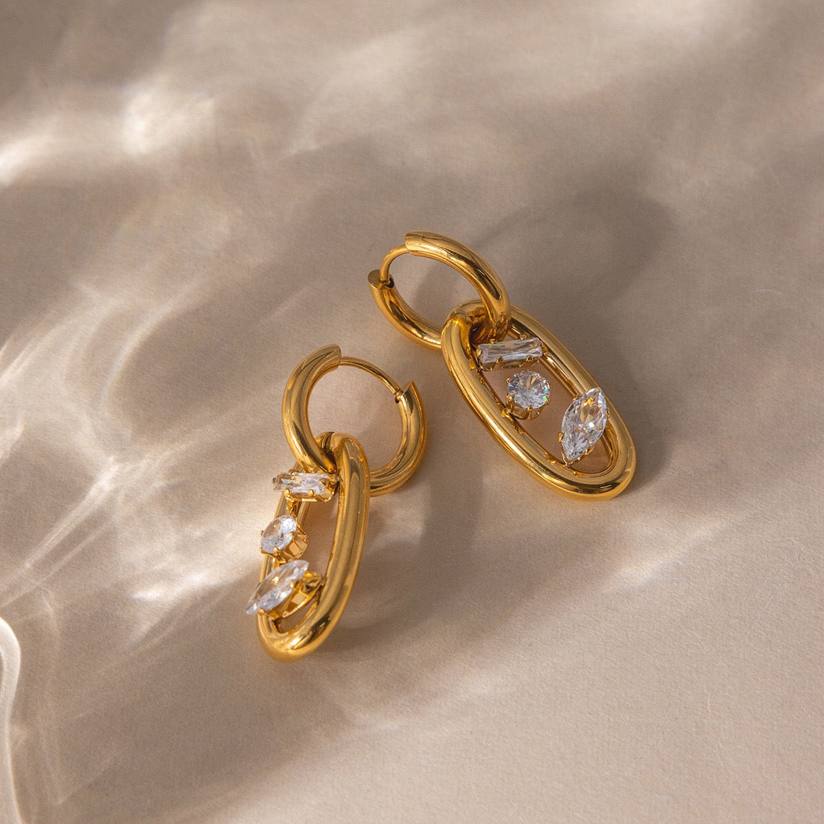 18K Gold The Spotlight Small Hoop Dangle Drop Huggie Earrings