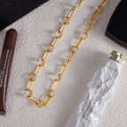 18K Gold Modern Loop Pearl Circle Chain Necklace