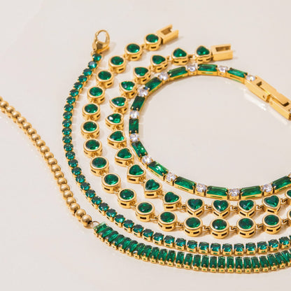 18K Gold Green Royale Emerald Tennis Chain Bracelet Stack