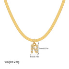18K Gold Minimalist Glam Herringbone Chain Initial Dainty Necklace