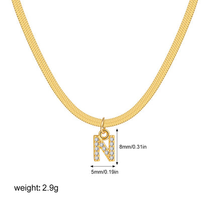 18K Gold Minimalist Glam Herringbone Chain Initial Dainty Necklace