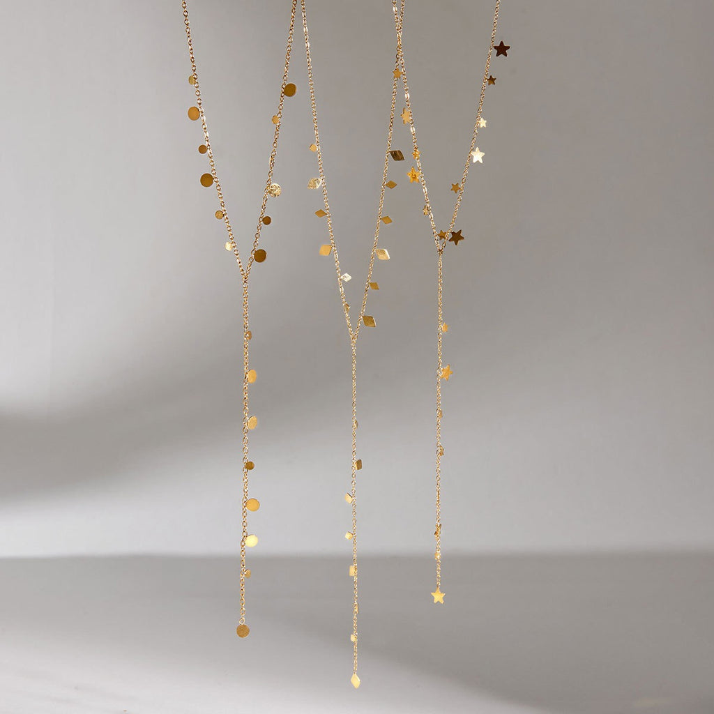 18K Gold Milky Way Y Shape Lariat Chain Necklace
