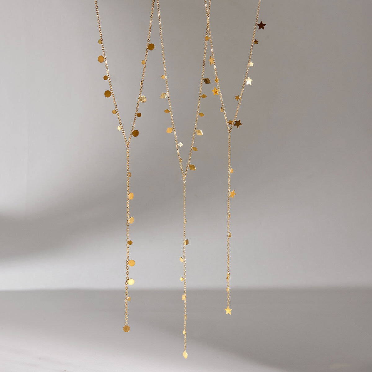 18K Gold Milky Way Y Shape Lariat Chain Necklace