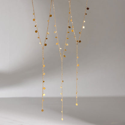18K Gold Milky Way Y Shape Lariat Chain Necklace