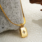 18K Gold Chic Starburst Pendant Herringbone Chain Necklace