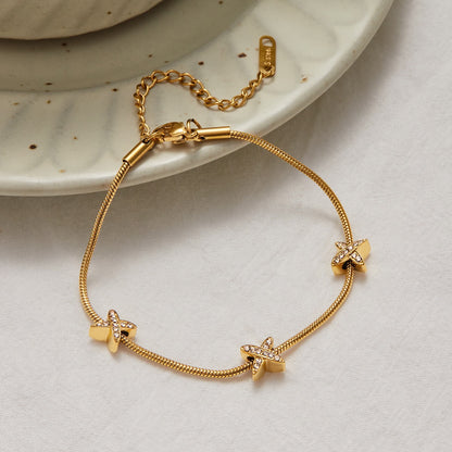 18K Gold Waterproof Dainty Heart Hand Jewelry Chain Bracelet