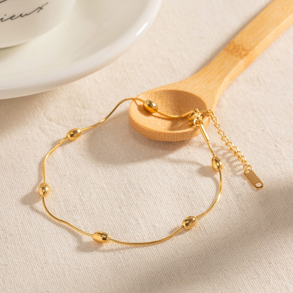 18K Gold Simple Beads Dainty Chain Anklet