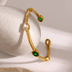 18K Gold Emerald Bangle Bracelet