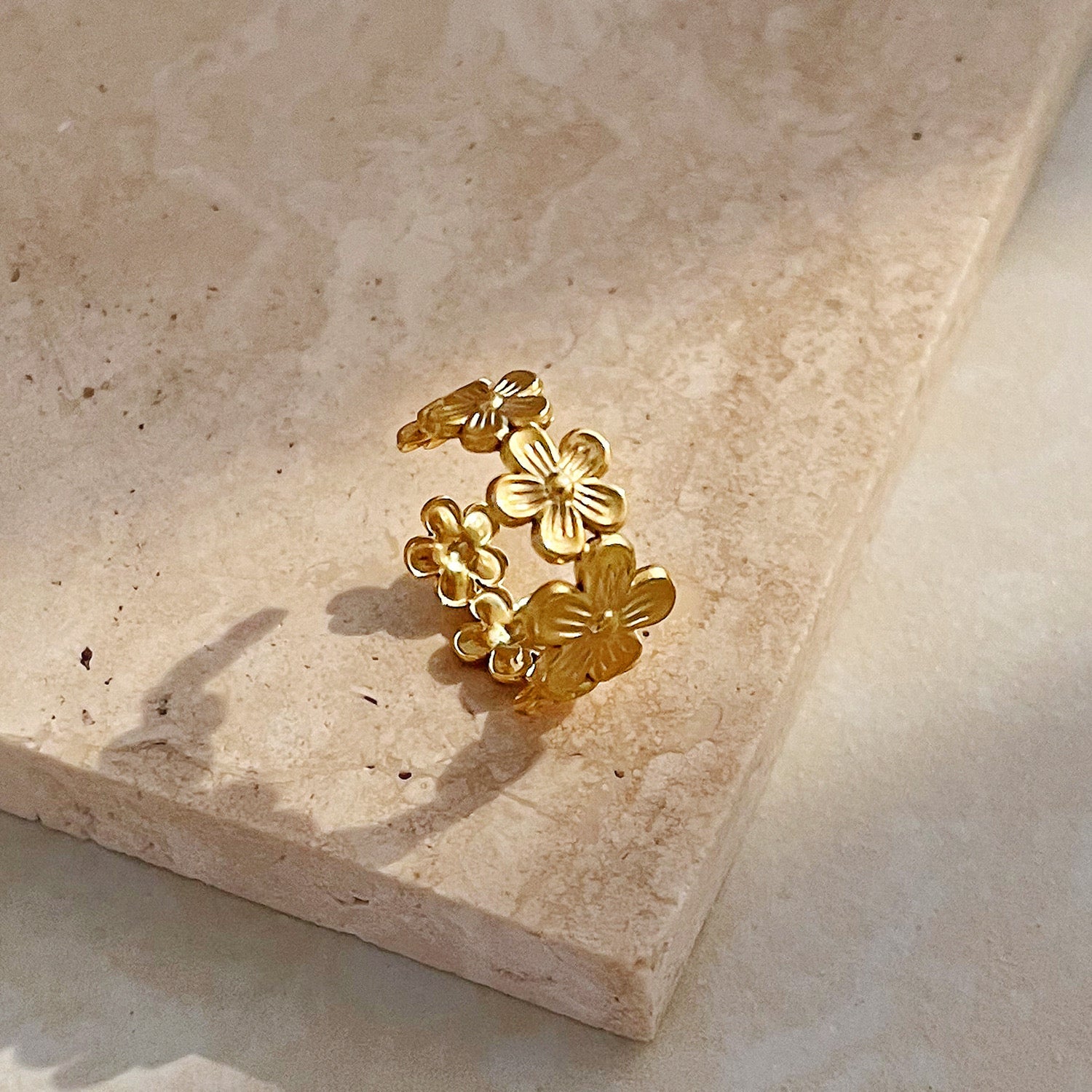 18K Gold Cherry Blossom Flower Band Ring
