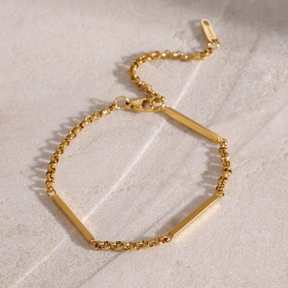 18K Gold Bar Chain Bracelet