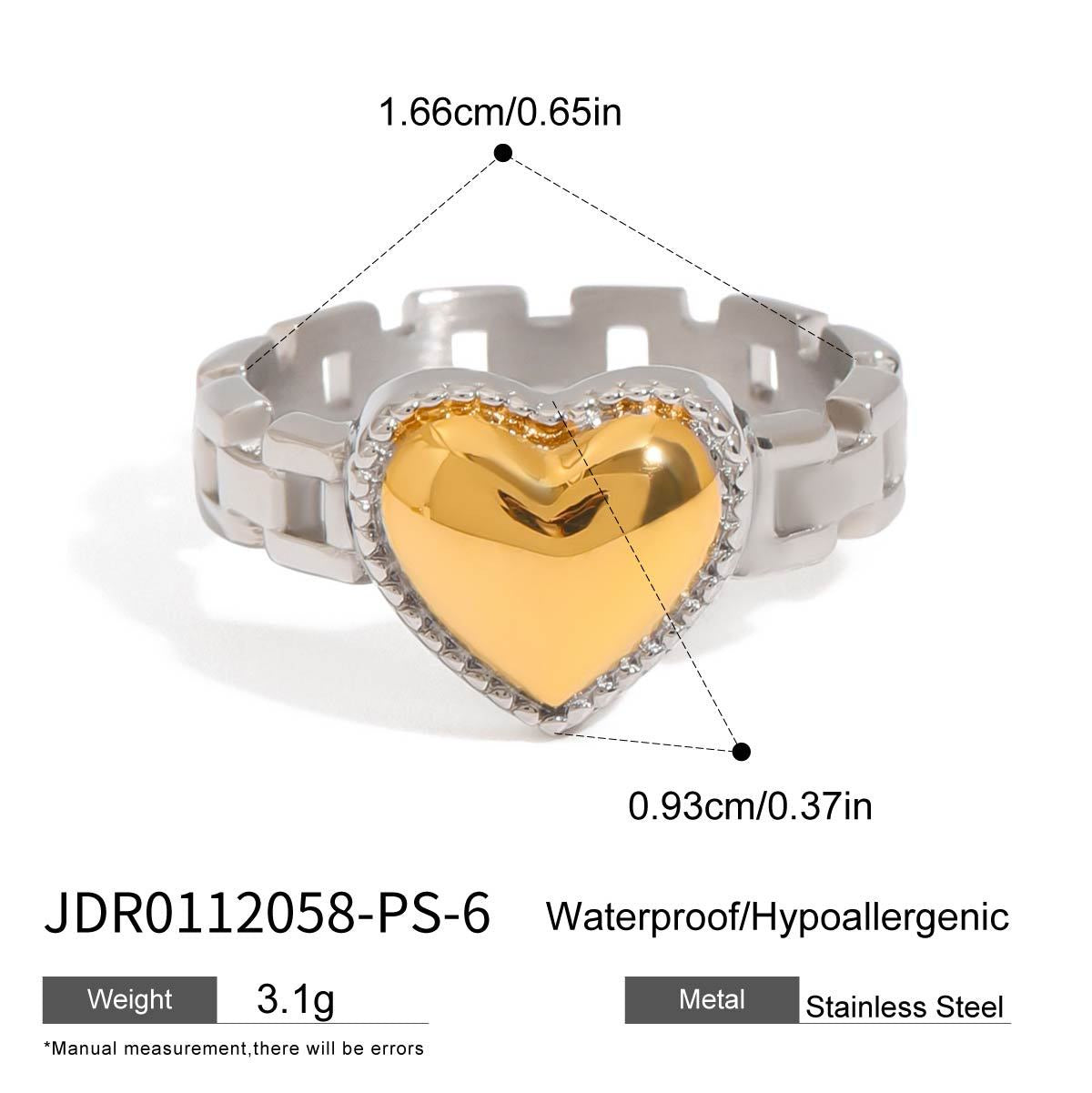 18K Gold and Silver Two Tone Delicate Heart Watch Band Ring