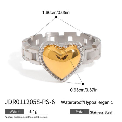 18K Gold and Silver Two Tone Delicate Heart Watch Band Ring