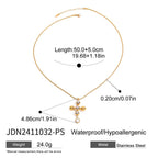 18K Gold Forbidden Cross Pearl Pendant Statement Layered Necklace Set