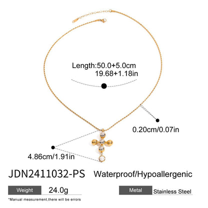 18K Gold Forbidden Cross Pearl Pendant Statement Layered Necklace Set