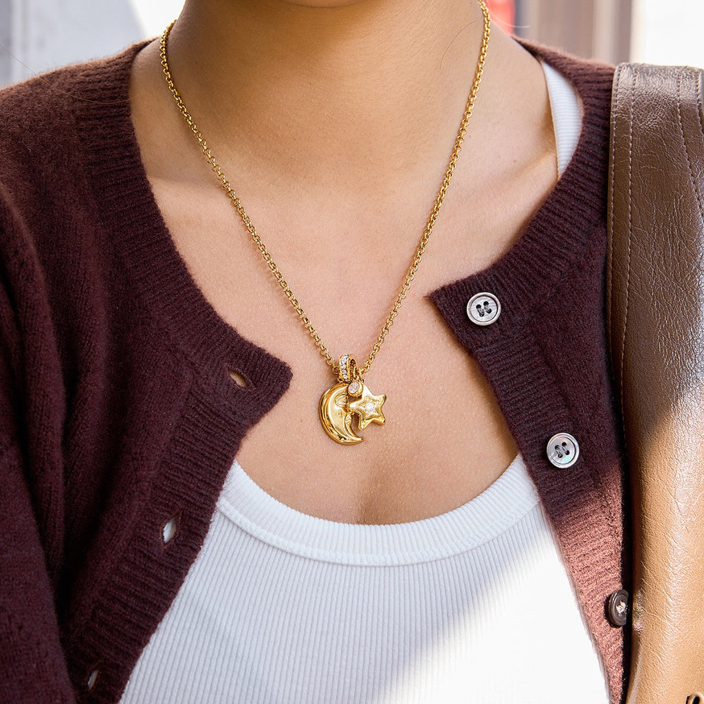 18K Gold Starlight Star and Moon Charm Necklace