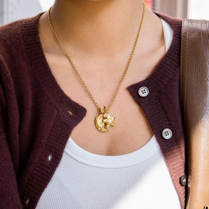 18K Gold Starlight Star and Moon Charm Necklace