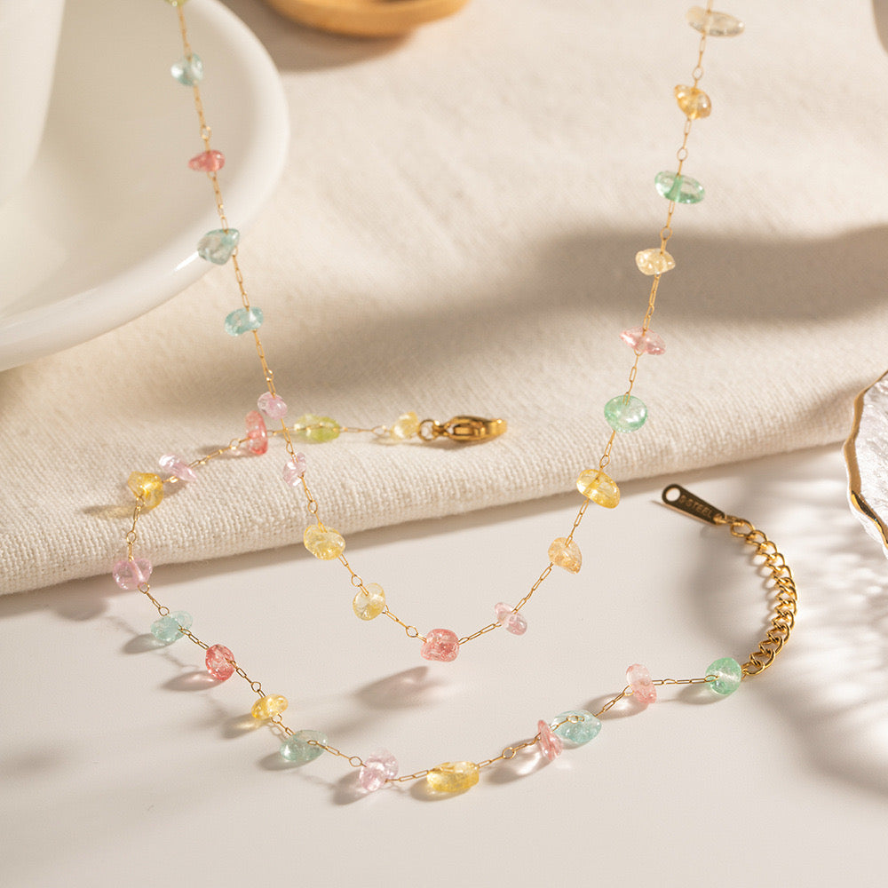 18K Gold Gemstone Crystal Bracelet