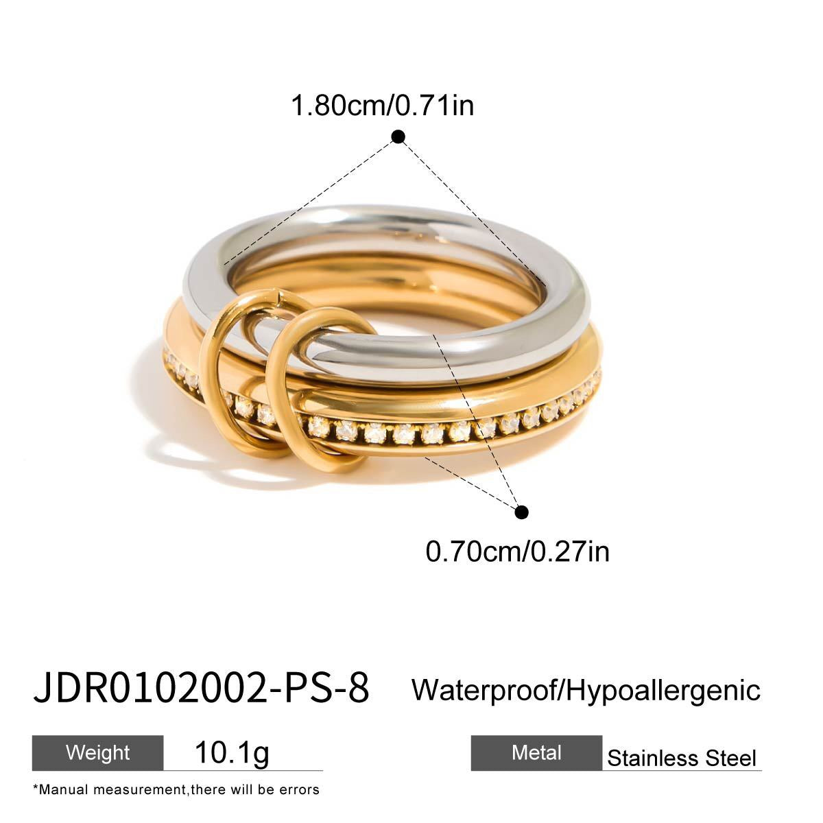 18K Gold and Silver Two Tone Eternity Multiple Linked Spinelli Ring Stack