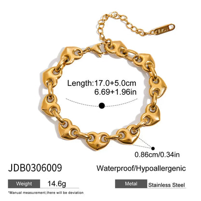 18K Gold Afternoon Tea Heart Chain Bracelet Stack