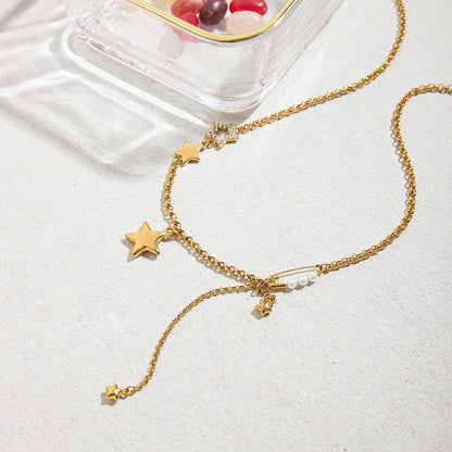 18K Gold Stars Shine Bright Beaded Chain Layered Necklace Set