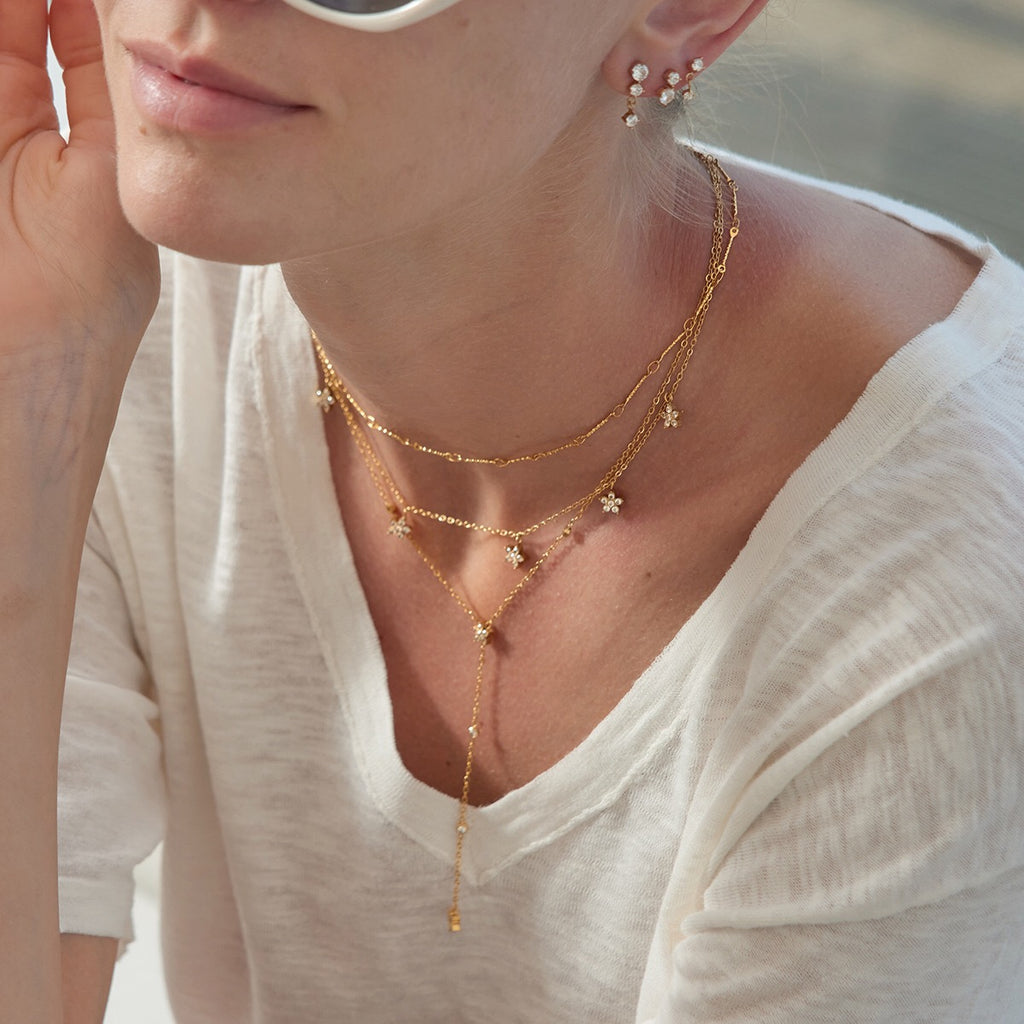 18K Gold Star Flower Dainty Chain Y Shape Layered Necklace Set