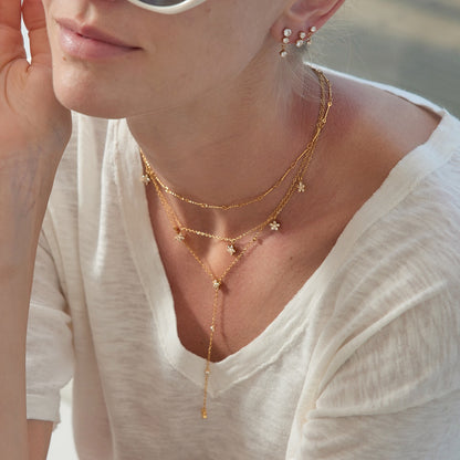 18K Gold Star Flower Dainty Chain Y Shape Layered Necklace Set