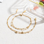 18K Gold Moonkiss Double Chain Heart Dainty Bracelet Stacks
