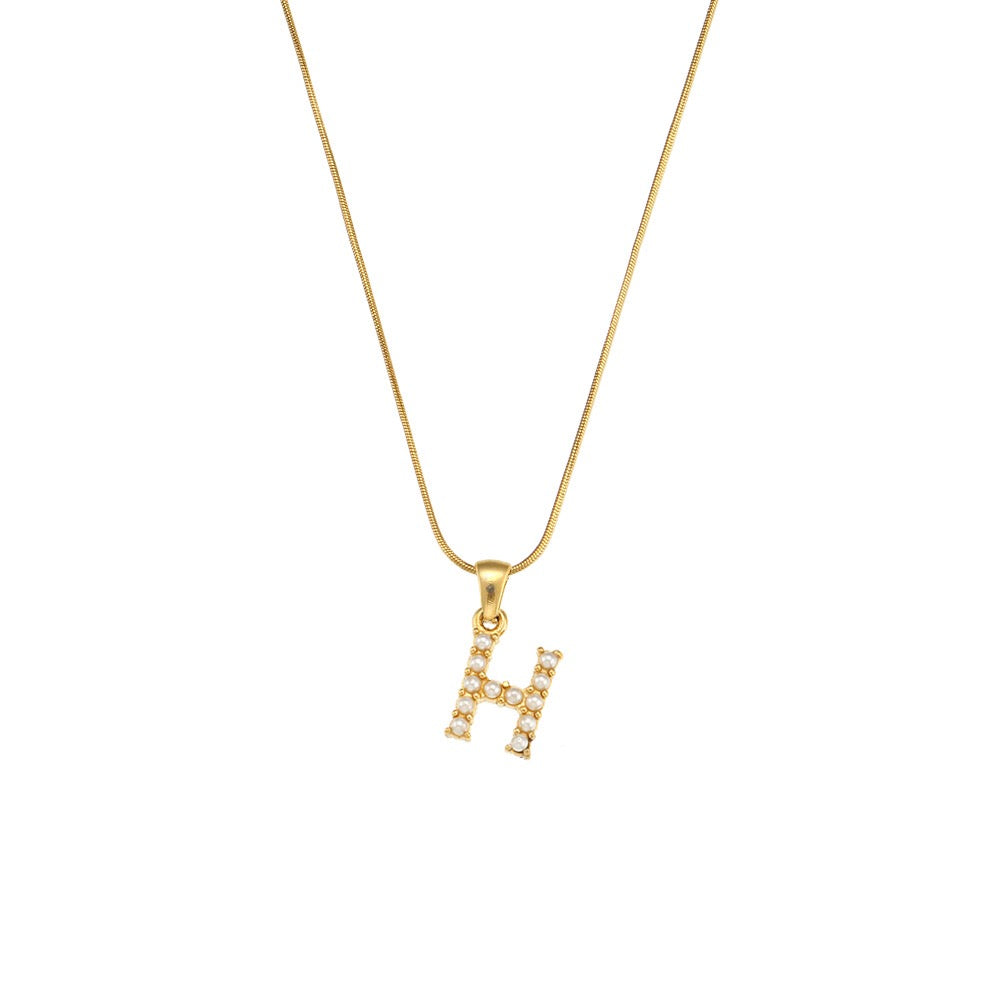 18K Gold Pearl Initial Pendant Necklace
