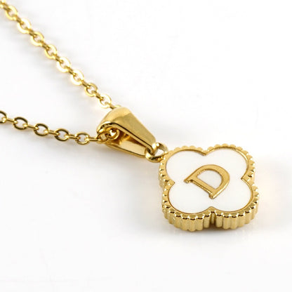 18K Gold Initial Clover Pendant Necklace