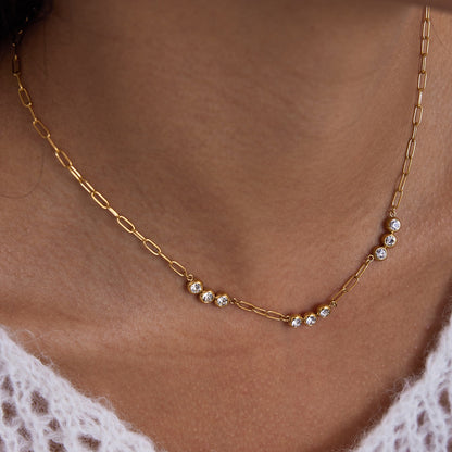 18K Gold Cosmic Glow Paperclip Curb Chain Layered Necklace Set