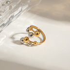 18K Gold and Silver Two Tone Orbit Beads Cuff Ring