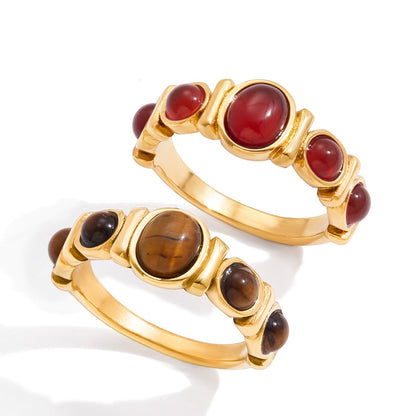18K Gold Royal Tiger Eye Gemstone Stacking Ring