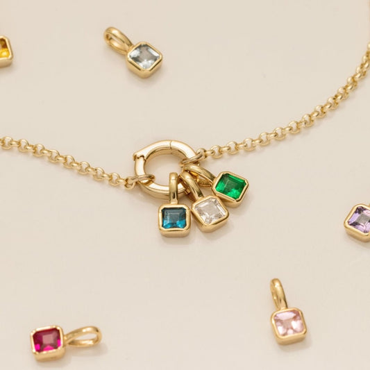 18K Gold Birthstone Custom Charm Necklace