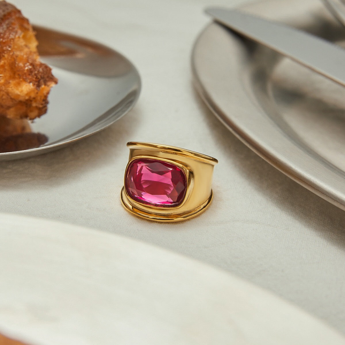 18K Gold Power Pink Statement Cocktail Ring