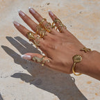 18K Gold Coastal Life Seashel Coral Starfish Ring Sets