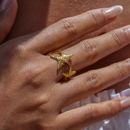 18K Gold Coastal Life Seashel Coral Starfish Ring Sets