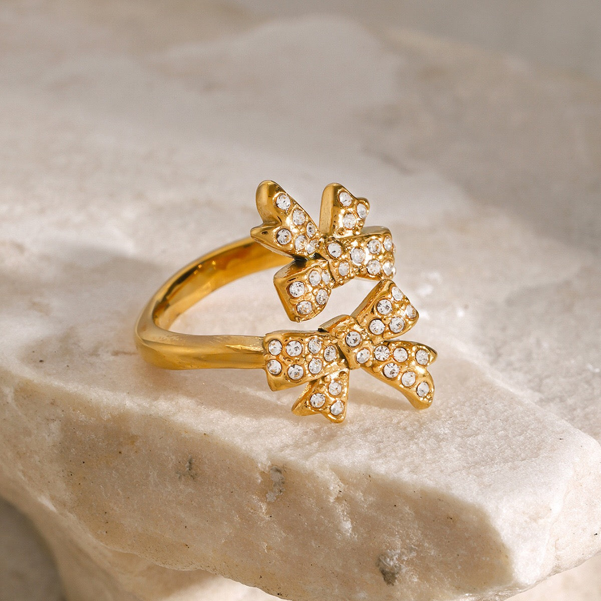 18K Gold Bejeweled Coquette Bow Ring