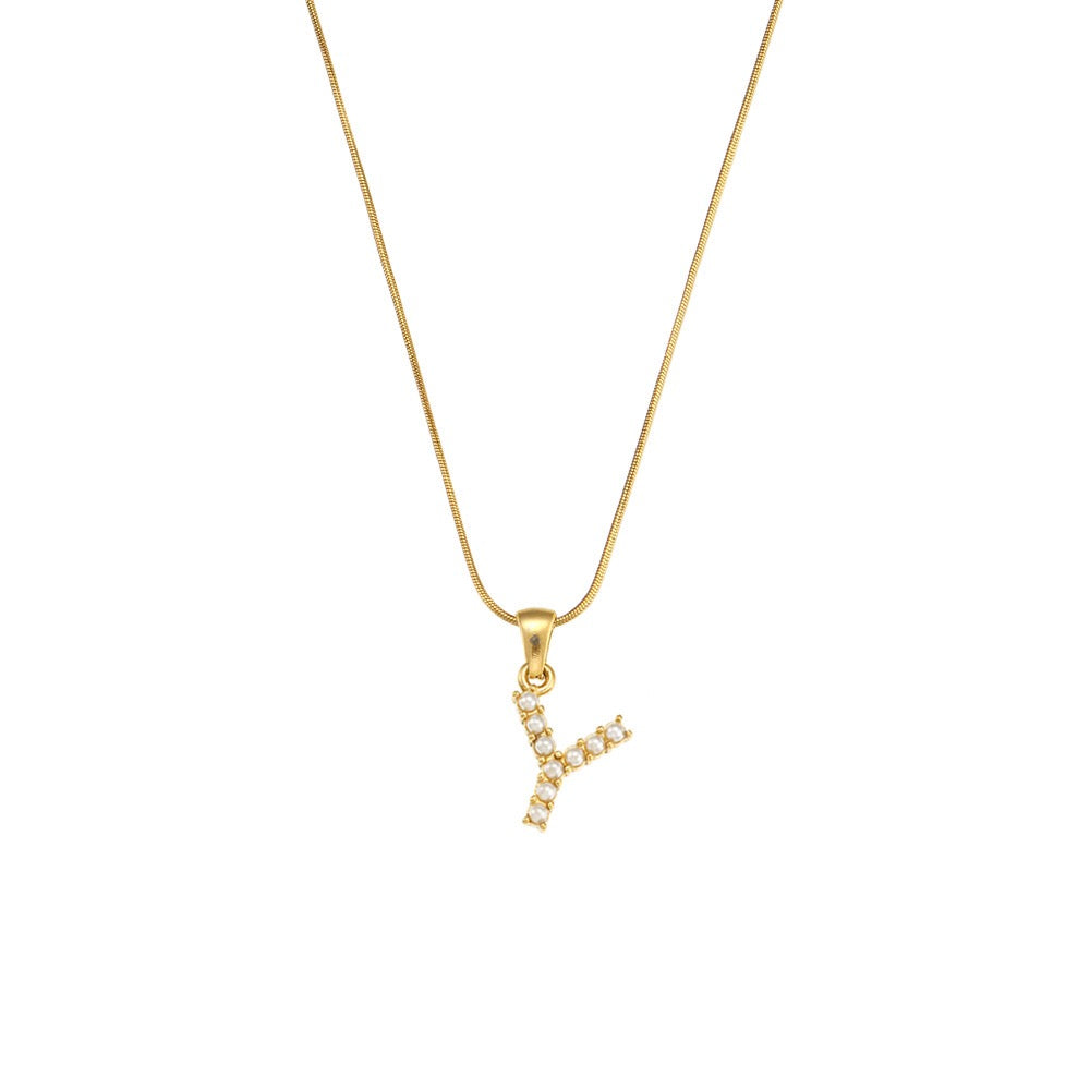 18K Gold Pearl Initial Pendant Necklace