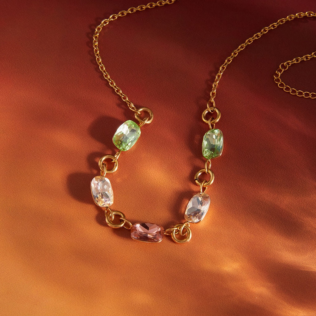 18K Gold Summer Spritz Color Gem Statement Chain Necklace