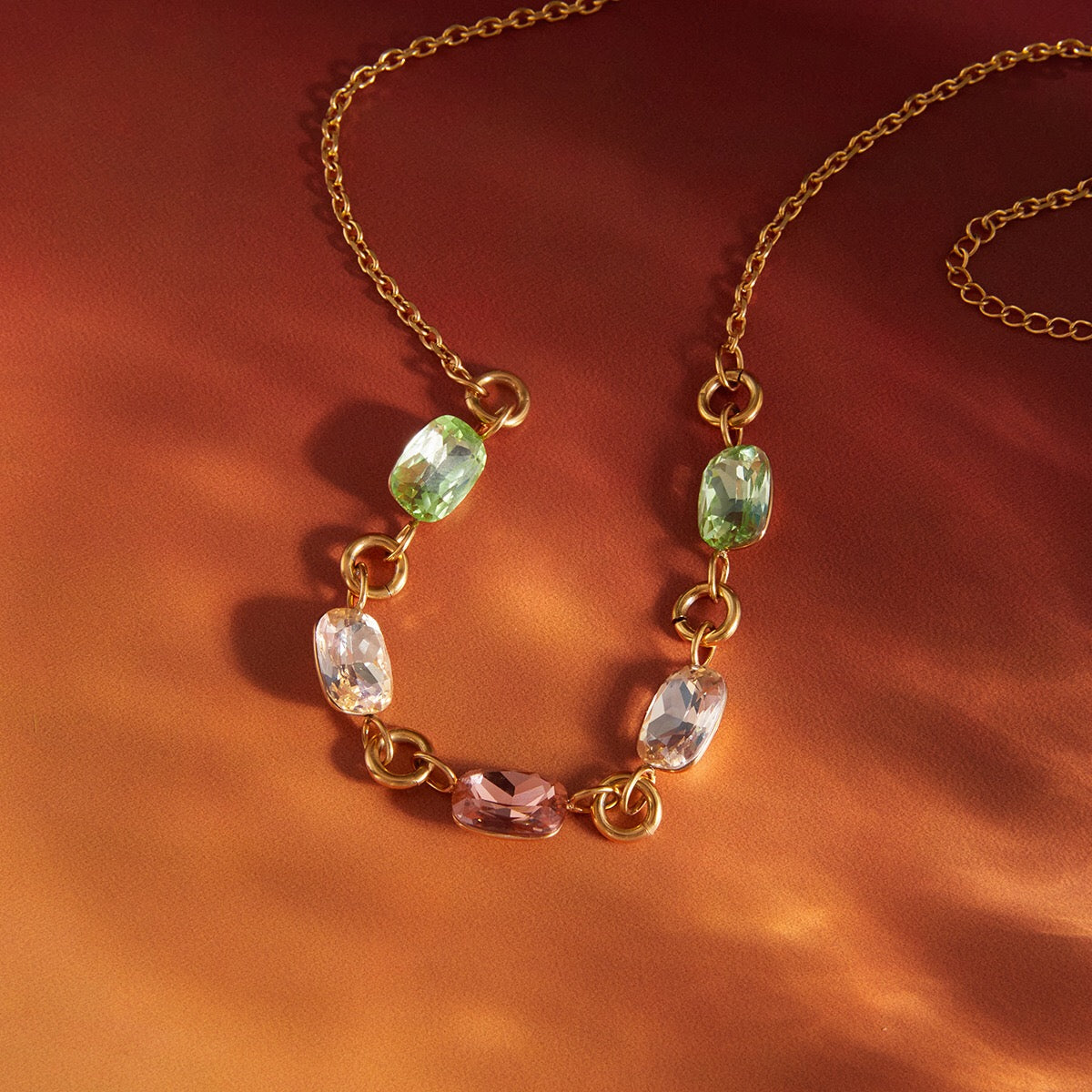 18K Gold Summer Spritz Color Gem Statement Chain Necklace